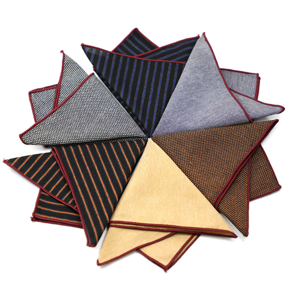 Handkerchief Cotton Men - Katı çizgili kahverengi cep kare 23CM