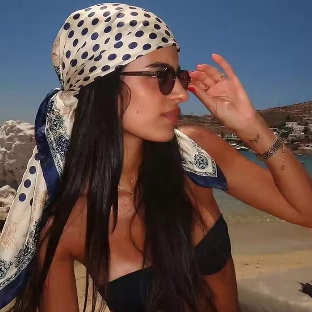 Ascot Neck Scarf - 90cm simüle ipek kare eşarp kadın