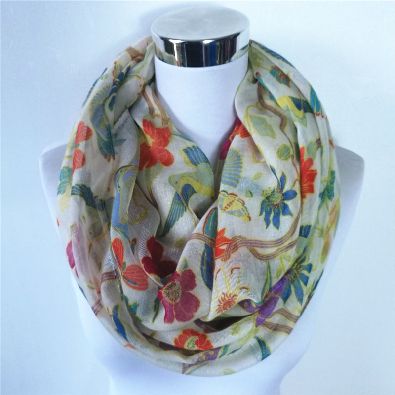 Infinity Scarf Knit - Yeni Saksağan Kuş baskı Viskon Maç