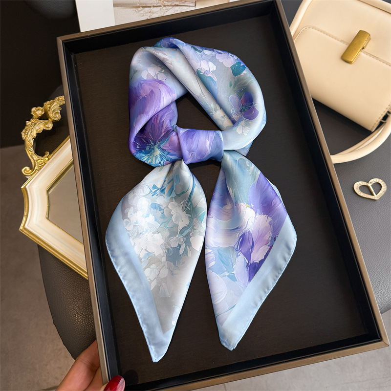 Silk Neck Scarf - 2026 Yeni Çiçek Desenli İpek Kare