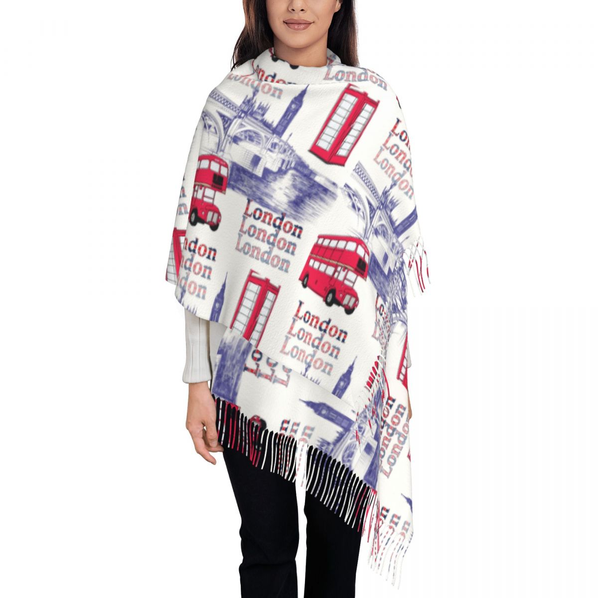 Pashmina Wrap Large - Londra İngiltere Manzaraları Şallar Kışlık Sıcak