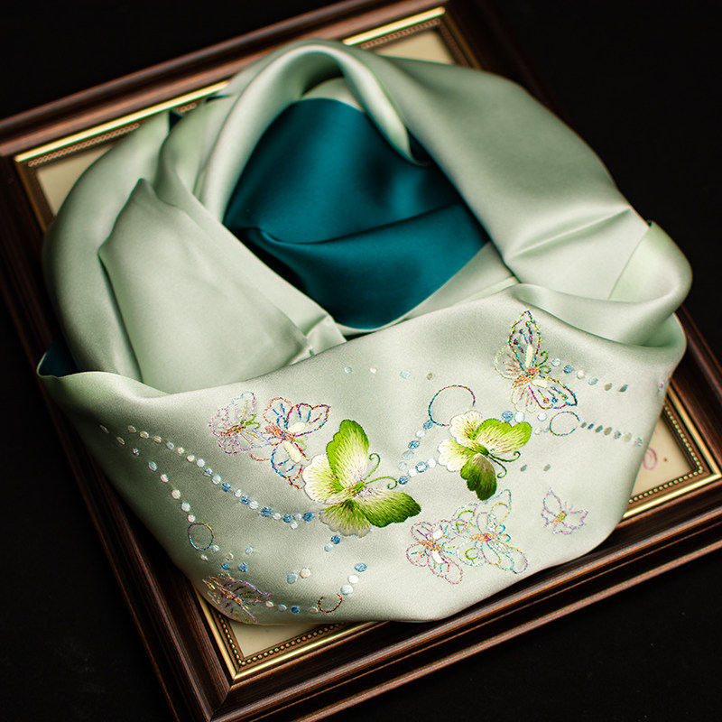 Silk Neck Scarf - Saf İpek Suzhou Nakışlı Eşarp, Dut