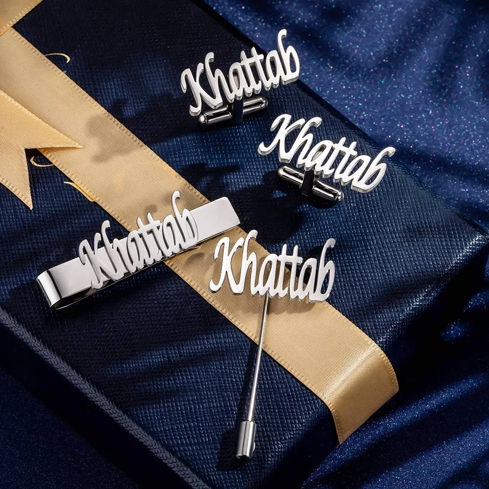 Tie Bar Set Gift - Kişiselleştirilmiş Kol Düğmeleri/Yaka Pin/Kravat Bar Özel