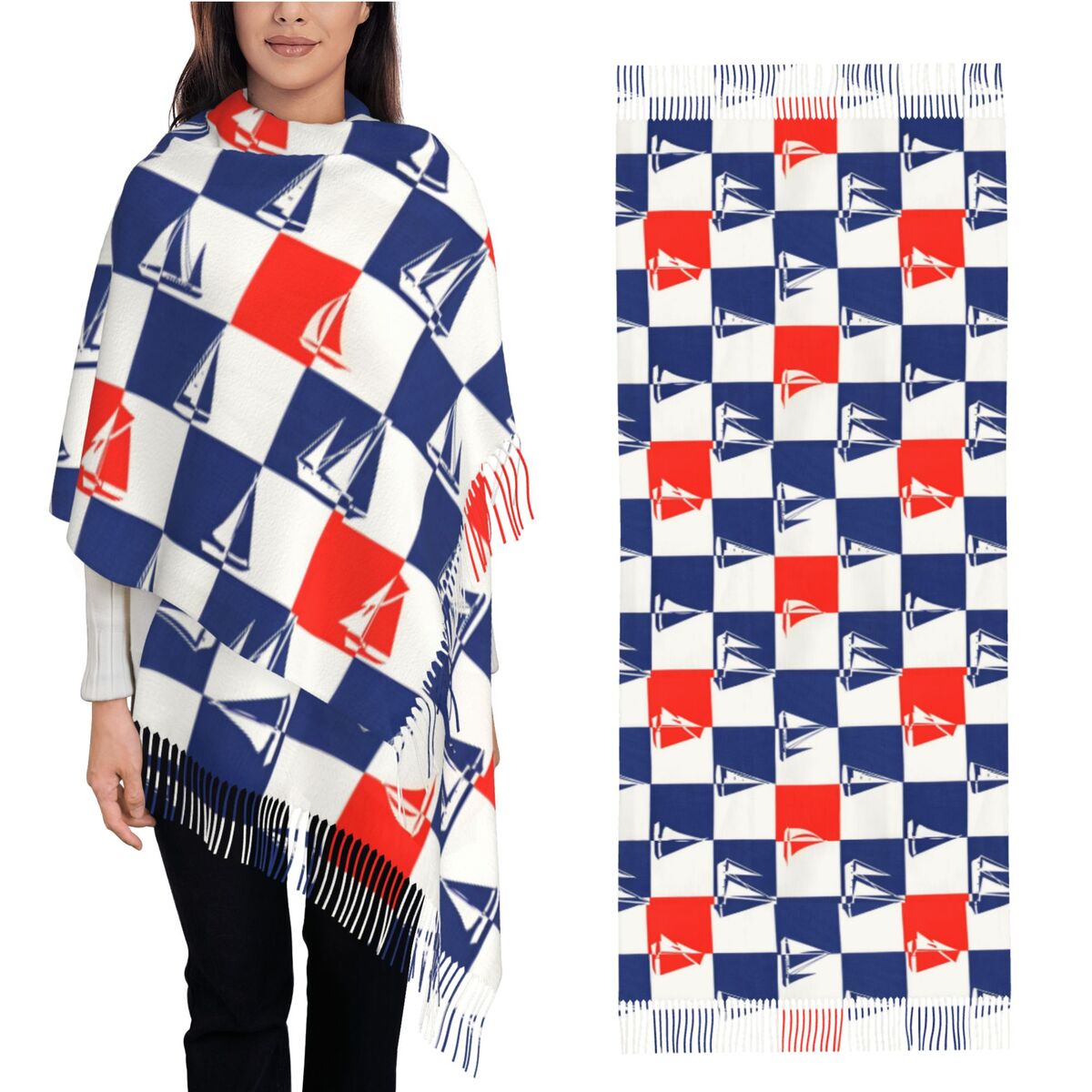 Pashmina Wrap Large - Yelkenli Gemi Okyanus Eşarpı Sonbahar Kış