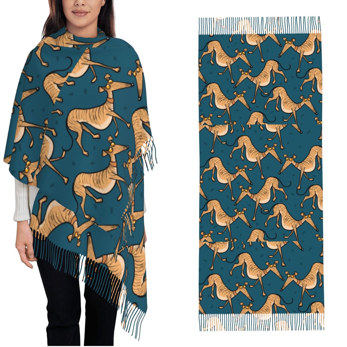 Pashmina Wrap Large - Greyhound Whippet Lurcher Köpek Şalları Bayanlar