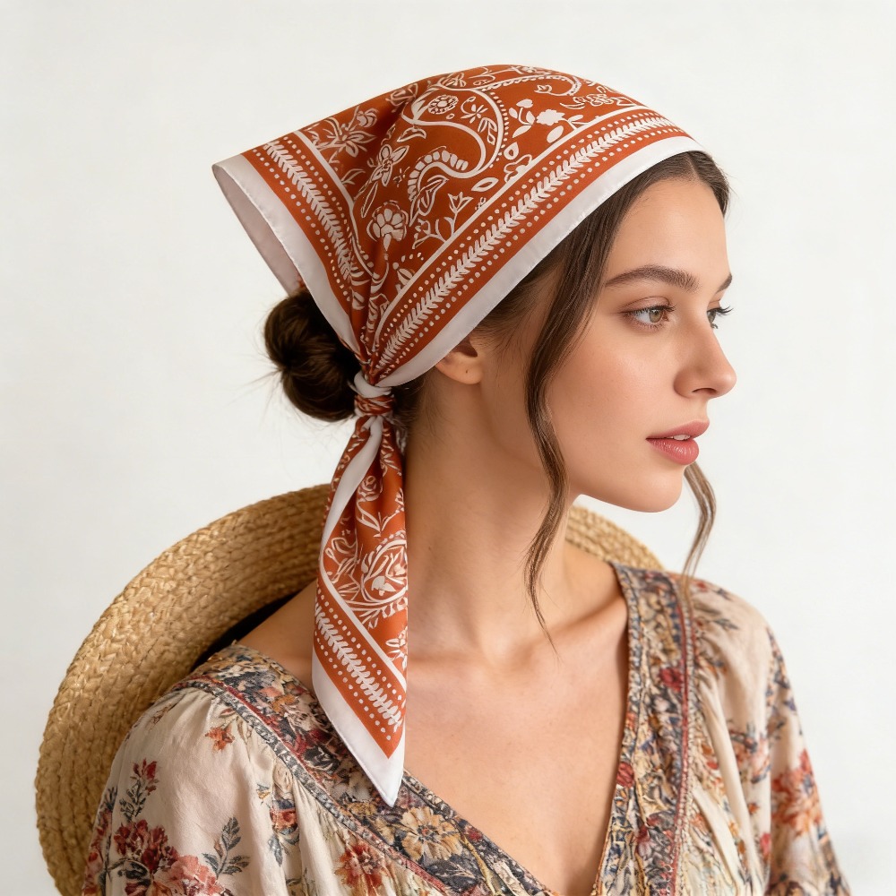 Silk Neck Scarf - 1 adet kaju desenli moda ipek