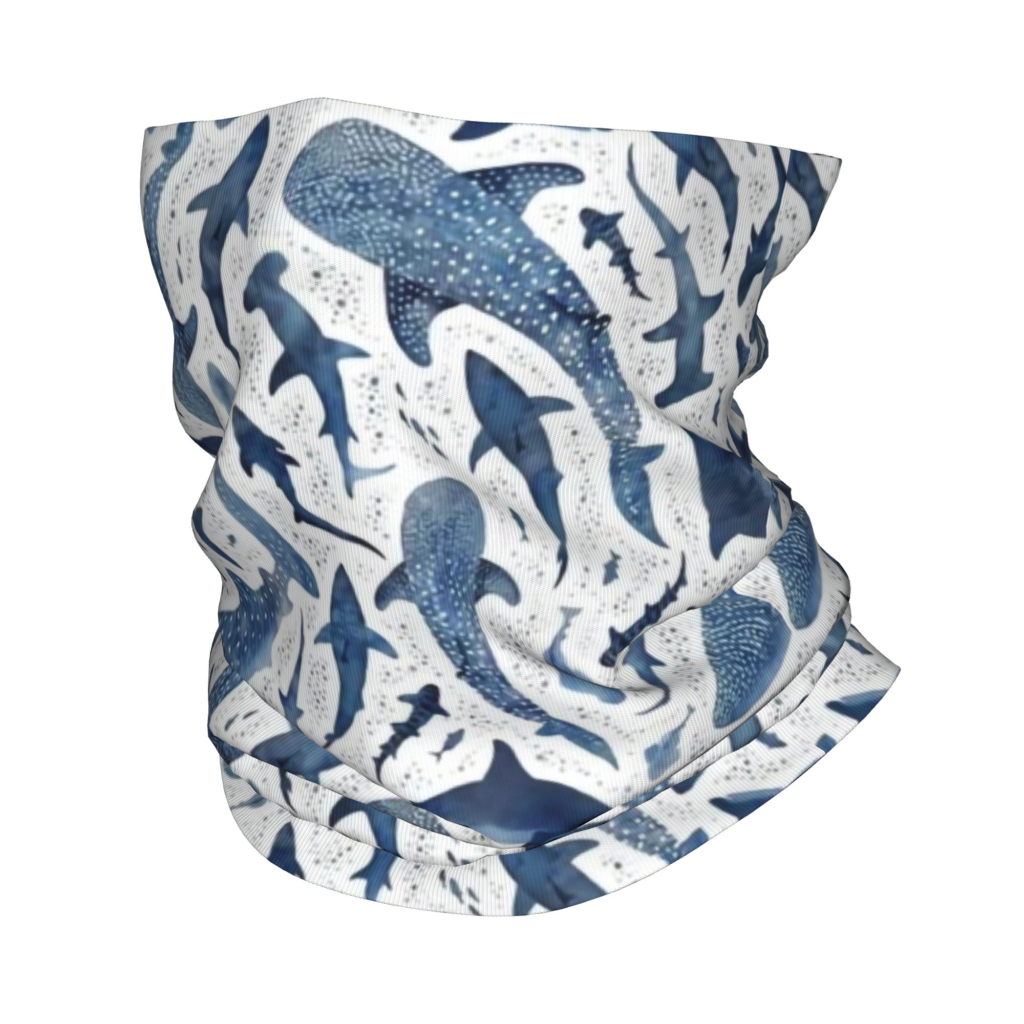 Neck Warmer Tube - Özel Mavi Suluboya Köpekbalığı Bandana Boyunluk