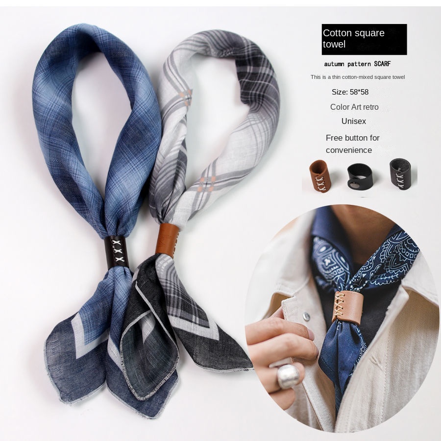 Ascot Neck Scarf - Düğmeleri ile erkek kare eşarp pamuk