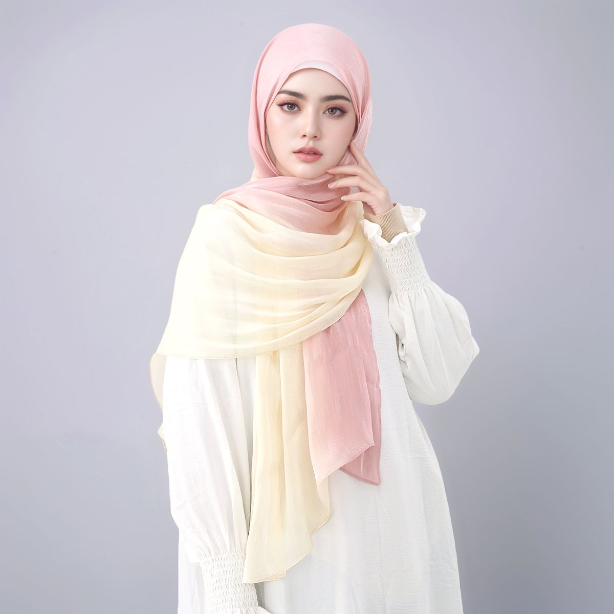 Head Wrap Turban - Gradyan Işıltılı İpek Eşarp Müslüman Kadınlar