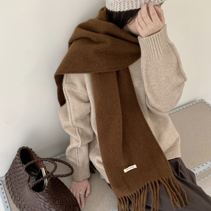 Muffler Men Wool - Kore Versiyonu Şık Düz Püsküllü Atkı