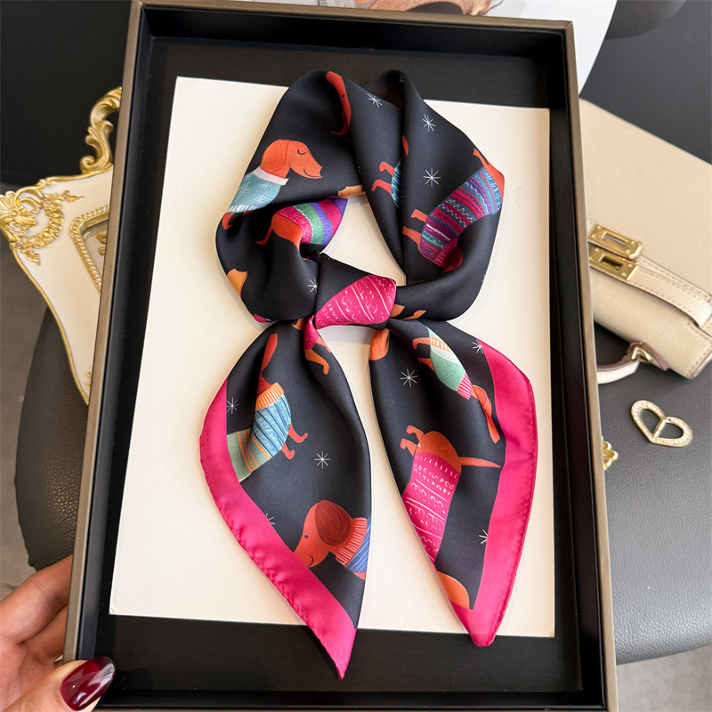 Silk Neck Scarf - Moda Wiener Köpek Baskı Bandana Eşarp