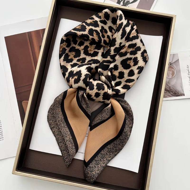 Ascot Neck Scarf - Lüks Leopar Baskı Kadın Saten Boyun