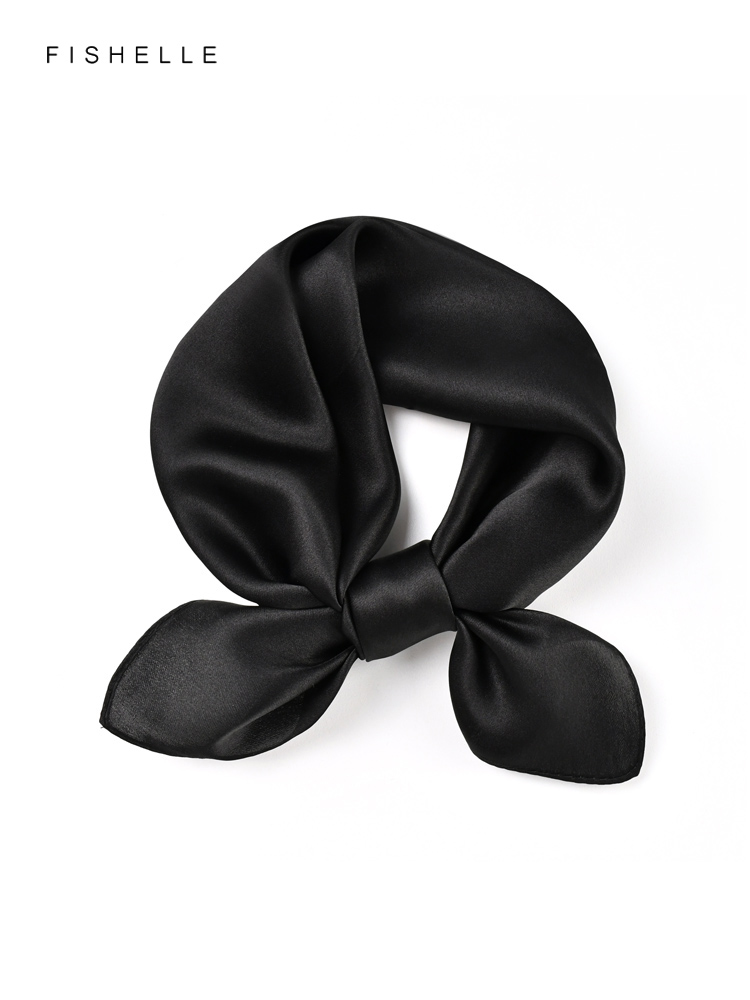 Silk Neck Scarf - Katı renk siyah saf ipek eşarp