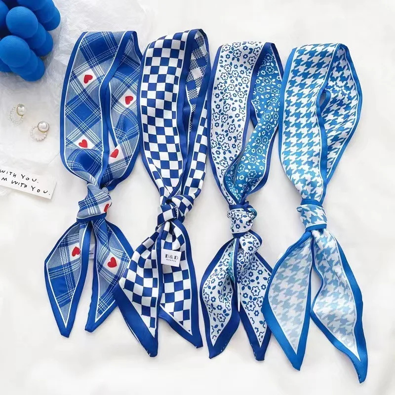 Ascot Neck Scarf - Klein mavi ipek eşarp Kadınlar için