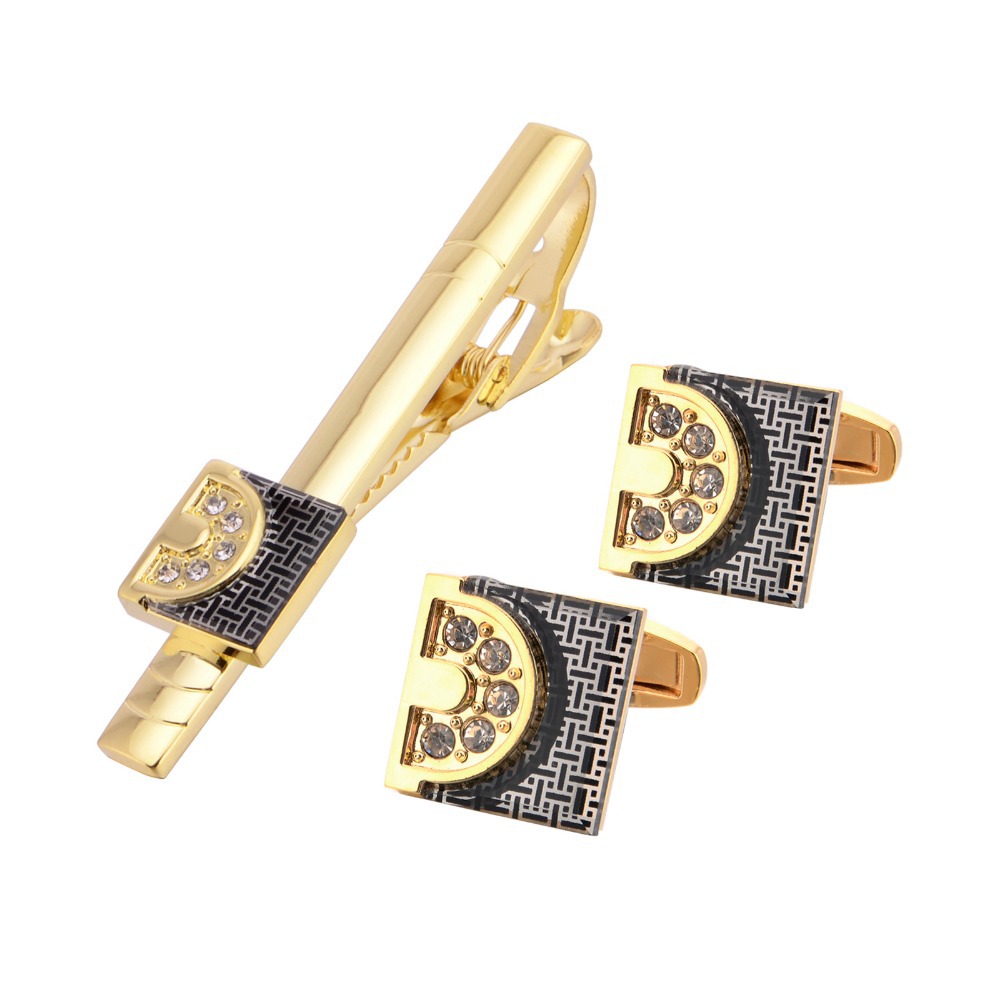 Tie Bar Set Gift - Altın Tonlu Kol Düğmeleri Kravat İğnesi