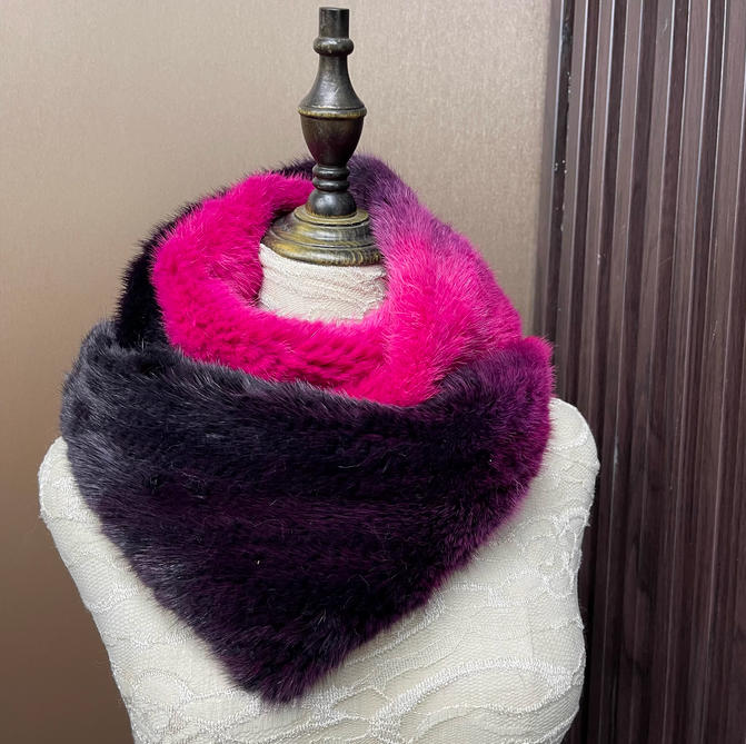 Ombre Renkli Hakiki Vizon Kürk - Infinity Scarf Knit incelemesi ve fiyatı
