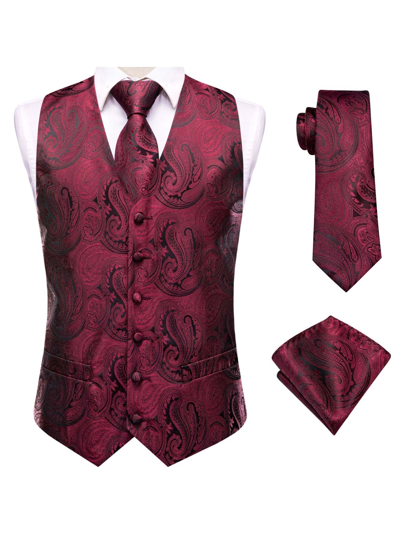 Kırmızı Erkek Yeleği Üç Parçal - Pocket Square Set incelemesi ve fiyatı