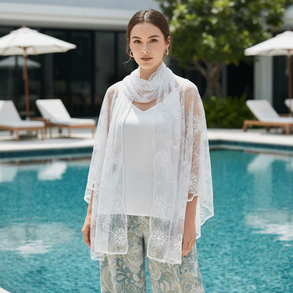 Dantel Eşarp İşlemeli Çiçekli  - Stole Wedding Shawl incelemesi ve fiyatı